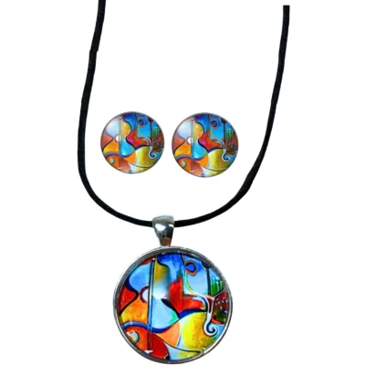 Afbeelding van Set Rivka Zilver oorknopje rood ketting Charme Bijoux