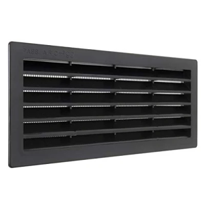 Afbeelding van La Ventilazione P25R2510N ventilatierooster, rechthoekig, van zwart kunststof, met insectenwerend net, afmetingen: 254 x 108 mm