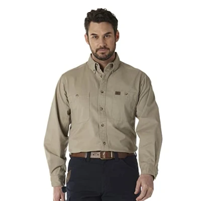 Afbeelding van Wrangler Heren Logger Twill werkshirt met lange mouwen, Kaki, M
