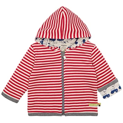 Afbeelding van loud + proud Uniseks baby strepen, GOTS gecertificeerd, omkeerbare jas, tomaat, 74/80 cm