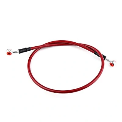 Afbeelding van Motorolieslang, universele motor gevlochten olieslang motorfiets rem brandstof buis remleiding banjo fitting roestvrij staal einde voor de meeste (90cm rood) Remleidingen