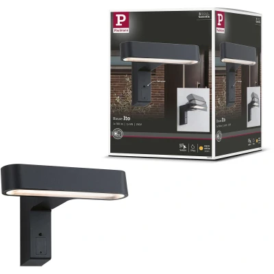 Afbeelding van Paulmann 94548 LED buitenverlichting wandlamp Ito horizontaal IP44 227x159mm 65 bewegingsmelder 1x6 watt Outdoor antraciet metaal, kunststof 3000 K