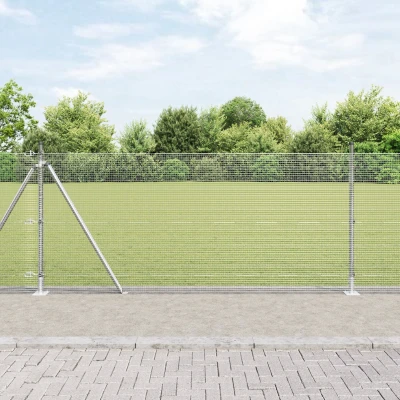 Afbeelding van vidaXL Gelaste Draadhek met 13 Flenspalen 1x25 m Gegalvaniseerd Staal