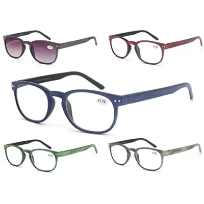 Afbeelding van MODFANS 5 Pack Leesbril 2,5 Heren/Vrouwen/Unisex Houtlook Print, Readers Rond Frame met Comfort Spring Scharnieren, Stijlvolle Brillen voor Lezen