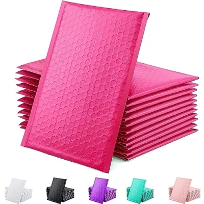 Afbeelding van Bubble Mailer 100 stuks, metallic folie bubbelmailers, waterdichte zelfklevende verzendzakken, dempende gewatteerde enveloppen voor verzending, verpakking, bulk (roze, 190 x 230 mm)
