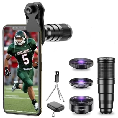 Afbeelding van Apexel Telefoonlenskits, 4 in 1 cameralensets 22x telelens/205 fisheye lens/120 groothoeklens en 20x macrolens/statief afstandsbediening sluiter voor iPhone Samsung, Huawei, Xiaomi de
