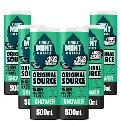 Afbeelding van Original Source Douchegel mint &amp; tea tree, veganistisch, parabenvrij, 100% natuurlijke geur, groot, multipack, 500 ml, 6 stuks