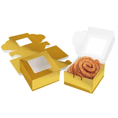 Afbeelding van Belle Vous Goud Papier Hobby Enkele Bakkerij Gebak Doosjes met Raam (50 Pak) 10,16 x 5,7 cm Wegwerp Verpakking Koekjes, Cupcakes, Desserts &amp; Taartjes