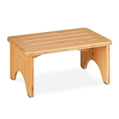 Afbeelding van Relaxdays opstapje bamboe, opstapkrukje voor badkamer, keuken, woonkamer, HBD: 17,5 x 39 25 cm, plantenkrukje, natuur