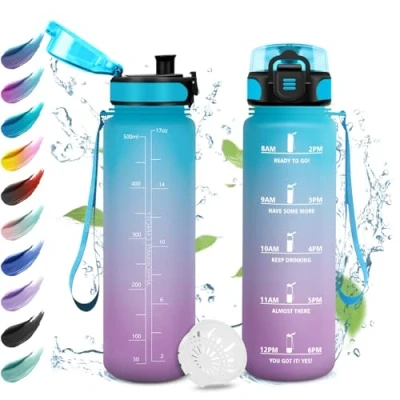 Afbeelding van Drinkfles, 500 ml, lekvrije kinderfles, gemakkelijk te openen, drinkfles met filter, motiverende waterfles tijdweergave, voor camping, reizen, school