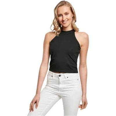 Afbeelding van Build Your Brand Dames Turtleneck Short Top T shirt, zwart, XS