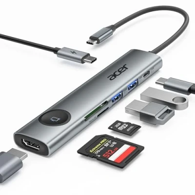 Afbeelding van Acer 4K @60Hz USB C Hub, 7 in 1 naar HDMI splitter met A 3.1 &amp; Type datapoort, 100 W PD SD kaartlezer, adapter voor iPad Pro, MacBook Laptops en andere