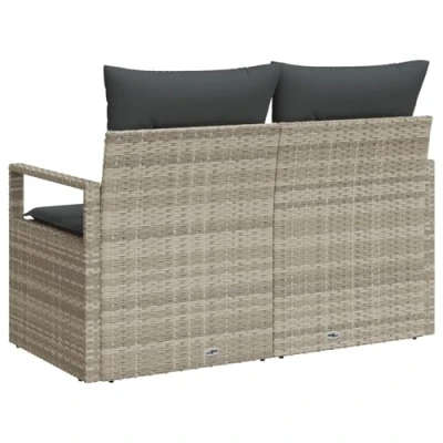 Afbeelding van vidaXL 2 Zits Tuinbank met Opslag &amp; Kussens Grijs Poly Rattan