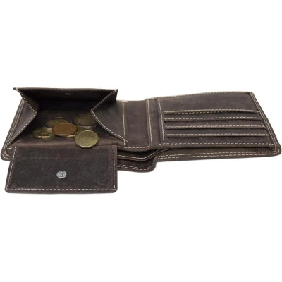 Afbeelding van Portemonnee Heren Portefeuille Billfold Leer Buffelleer Donkerbruin