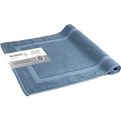 Afbeelding van herzbach home Badmat 100% katoen douchemat 1.000 g/m² absorberend wasbaar (blauw, 60 x 100 cm)