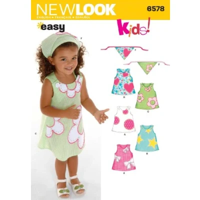 Afbeelding van New look naaien patroon 6578: Peuter Jurken, maat A, A (1/2 1 2 3 4)
