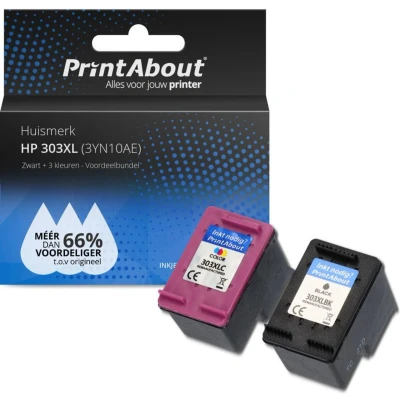Afbeelding van Huismerk HP 303XL (3YN10AE) Inktcartridge Zwart + 3 kleuren Voordeelbundel Hoge capaciteit