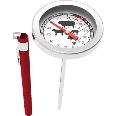 Afbeelding van BROWIN® Analoge braadthermometer met etui 100600 0 120 C grillthermometer kookthermometer van roestvrij staal vleesthermometer voor oven, BBQ en grill kerntemperatuurmeter vlees