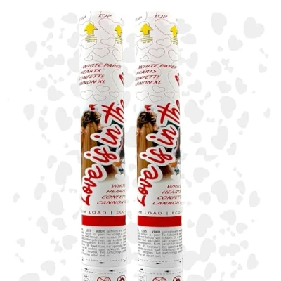 Afbeelding van Confetti kanon Party Popper Shooter 60cm Papieren Harten Wit 2 Stuks