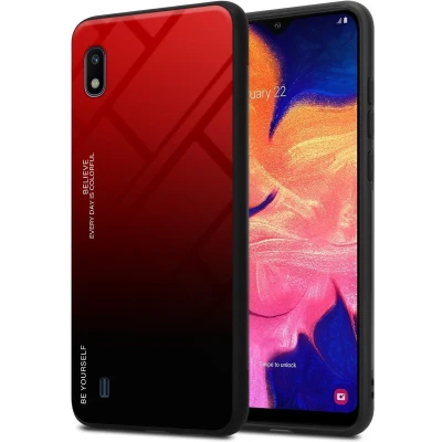 Afbeelding van Cadorabo Hoesje geschikt voor Samsung Galaxy A10 / M10 in ROOD ZWART Tweekleurige beschermhoes van TPU silicone Case Cover en achterzijde gehard glas