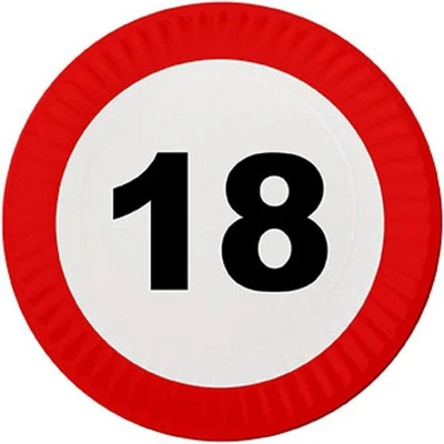 Afbeelding van 16x Wegwerpbordjes 18 jaar verjaardag 23 cm Feestbordjes