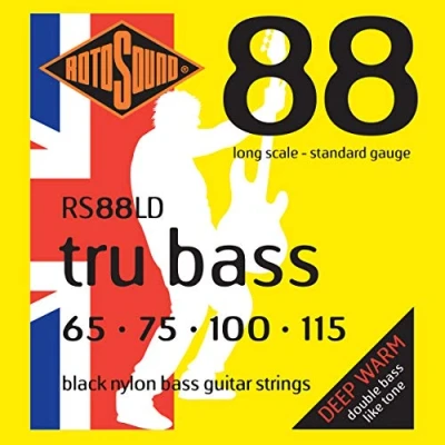 Afbeelding van Rotosound bas snaren RS88LD, 4er 65 115 Tru 88, zwart Nylon Flat Snarenset voor 4 string basgitaar