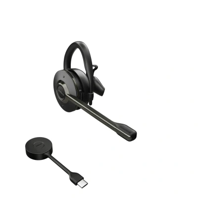 Afbeelding van Jabra Engage 55 convertible draadloze headset met oorhaak, hoofdband, nekband, Link 400 USB C DECT adapter, noise cancelling microfoon, groot bereik, gehoorbescherming UC compatibel zwart