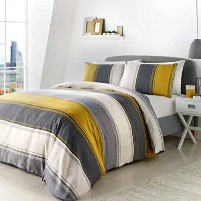 Afbeelding van Fusion Wit en geel dekbedovertrek met brede strepen Super kingsize beddengoed (26x 220cm) Modern gestreept in oker gevoerd Betley Classic Collection