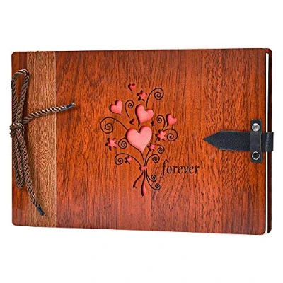 Afbeelding van ZEEYUAN Doe het zelf fotoalbum, 80 pagina&#039;s, van hout, scrapbooking, bruiloft, Valentijnsdag cadeau voor moeder, vader