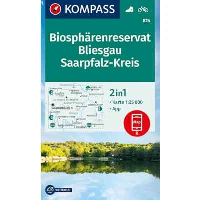 Afbeelding van KOMPASS Wanderkarte 824 Biosphärenreservat Bliesgau &amp; Saarpfalz Kreis 1:25.000: mit markierten Wanderwegen, Hütten, Radrouten