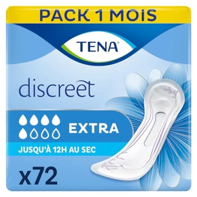 Afbeelding van TENA Discreet extra individueel verpakt, voor vrouwen met middelmatige blaaszwakte, incontinentie en onvoorspelbare lekken, 72 incontinentiepads (12 x 6 stuks)