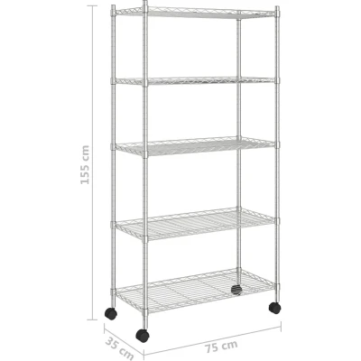 Afbeelding van Opbergrek 5 laags met wielen 250 kg 75x35x155 cm chroomkleurig