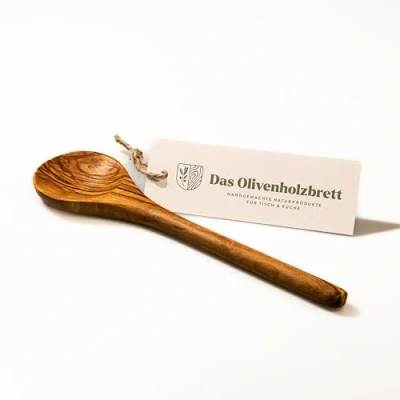 Afbeelding van DAS OLIVENHOLZBRETT® / kooklepel van olijfhout/olijfhout met ronde kop en steel/houten lepel/kooklepel hout/25 cm