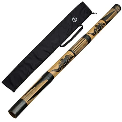 Afbeelding van Australian Treasures Eenvoudig te bespelen Bamboe Didgeridoo voor Beginners Met handgesneden lizard patronen en Nylon Tas