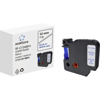Afbeelding van Labeltape Renkforce RF LT D45014 Compatibel vervangt DYMO D1 45014 12 mm Tapekleur: Wit Tekstkleur: Blauw 7 m