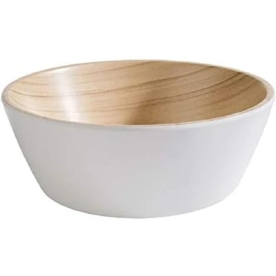 Afbeelding van APS &quot;Frida&quot;, bijna onbreekbare melamine kom, stevige kunststof cornflakes Ø 15 cm x H: 5,5 cm, snackschaal, stapelbaar, houtlook binnenkant, wit buitenkant, vaatwasmachinebestendig