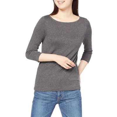 Afbeelding van Amazon Essentials Women&#039;s T shirt met driekwartmouwen, stevige boothals en slanke pasvorm, Houtskoolzwart, M