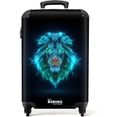 Afbeelding van NoBoringSuitcases.com® Kinderkoffer jongen Kindertrolley jongens Lichtgevende leeuw Handbagage koffer lichtgewicht Reiskoffer trolley kinderen Rolkoffer met wieltjes Past binnen 55x40x20 en 55x35x25