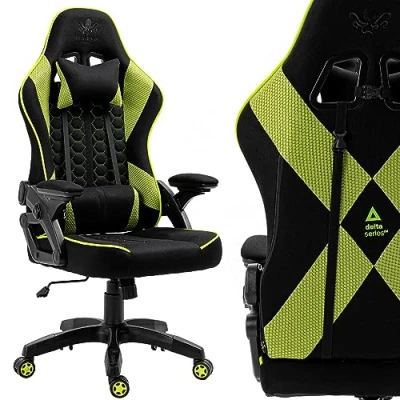 Afbeelding van Gamingstoel Stof, Bureaustoel In hoogte verstelbaar Draaistoel Ergonomische stoel Verstelbare armleuning 2D Lendenkussen Hoofdsteun regolabile Zwart Groen