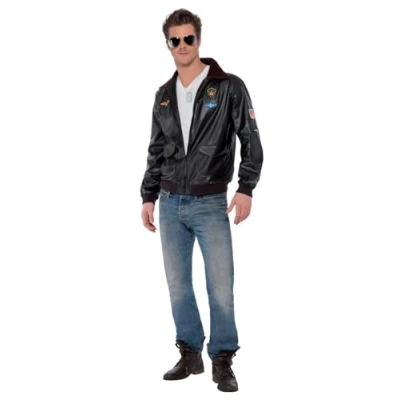 Afbeelding van Smiffy&#039;s Piloot &amp; Luchtvaart Kostuum Top Gun Bomber Jas Iceman Zwart Extra Small Carnavalskleding Verkleedkleding