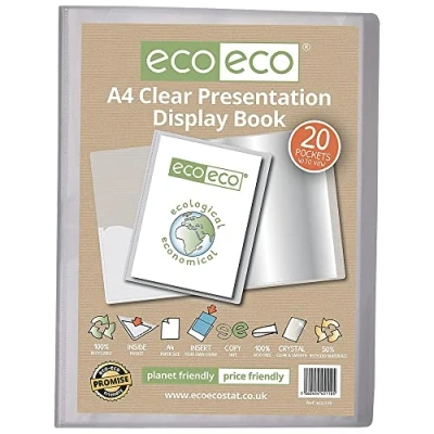 Afbeelding van eco A4 formaat 50% gerecycled 20 Pocket Clear Presentatie Display Boek, Opbergkoffer Portfolio Art Folder met Plastic Mouwen, eco110