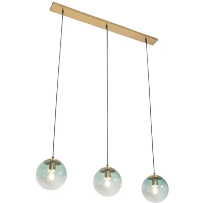 Afbeelding van QAZQA Art deco hanglamp messing met groen glas 3 lichts Pallon