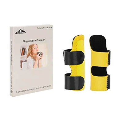 Afbeelding van supregear Vingerspalk, Set van 2 Verstelbare Herbruikbare Trigger Vingerspalk Vingerbrace met Verwijderbare Aluminium Staaf voor Wijsvinger/Midden/Ring/Pinkvinger, Geel