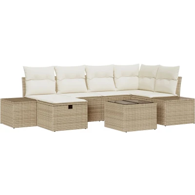 Afbeelding van vidaXL 7 delige Tuin Sofa Set met Kussens Beige Poly Rattan