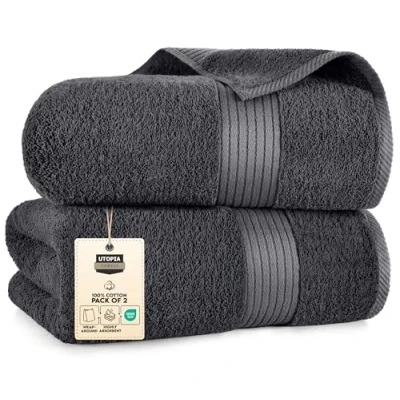 Afbeelding van Utopia Towels Set van 2 Premium Jumbo Badlaken (90 x 180 cm), 100% Ringgesponnen Katoen Zeer Absorberend en Snel Droog Extra Grote Badhanddoek Superzachte hotelkwaliteit Handdoek (Grijs)