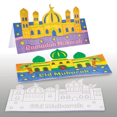 Afbeelding van Baker Ross FX934 Ramadan en Eid Colour In Pop Up Kaarten Set van 10, Religieus Onderwijs, Kunst Knutselpakketten voor Kinderen