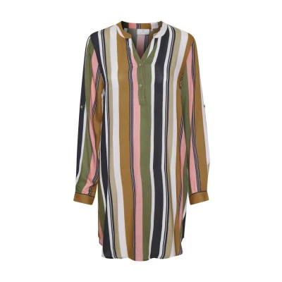 Afbeelding van Kaffe Kamarana Jurk, Dames, Maat: 34, Green / pink stripe print