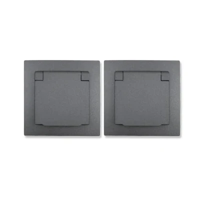 Afbeelding van MC POWER 2 pack geaarde stopcontacten IP44 FLAIR 250V /16A, inbouwcontactdoos met klapdeksel, antraciet, mat