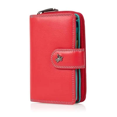 Afbeelding van VISCONTI Bifold leren damesportemonnee Colorado Combination leer meerkleurig portemonnee (CD 22) RFID, R13 rood, Medium, CD22