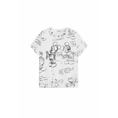 Afbeelding van Desigual Mickey Sketch Tshirt print, Dames, Maat: Large, White